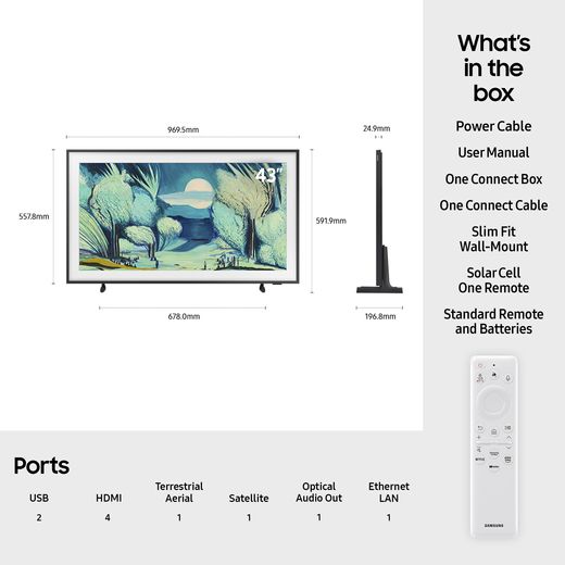 Samsung The Frame 43" 4K Ultra HD MiniLED Neo QLED Smart TV [2025] - Dimensions