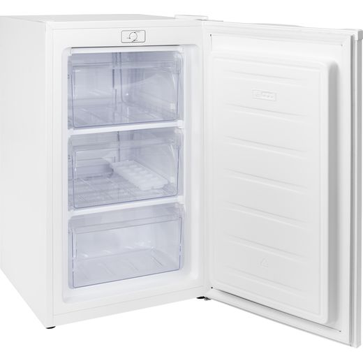 Russell Hobbs RH85UCFZ482E1W Integrated 85cm Small Upright Freezer - right perpsective with door open shot 