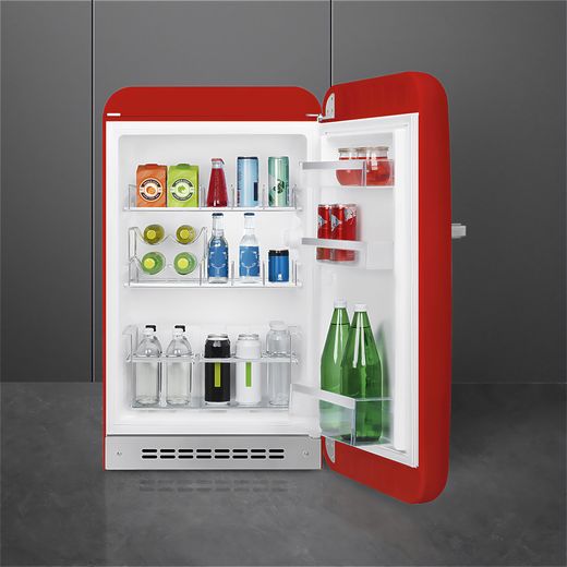 Smeg 50s Style Right Hand Hinged Home Bar FAB10HRRD6 97cm High Fridge - Red - Fridge with door open shot