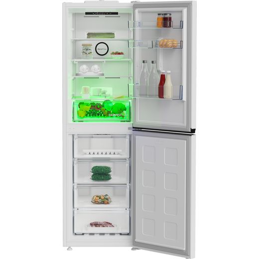 Beko Frost Free Fridge Freezer - White  - Front with door open green drawer shot