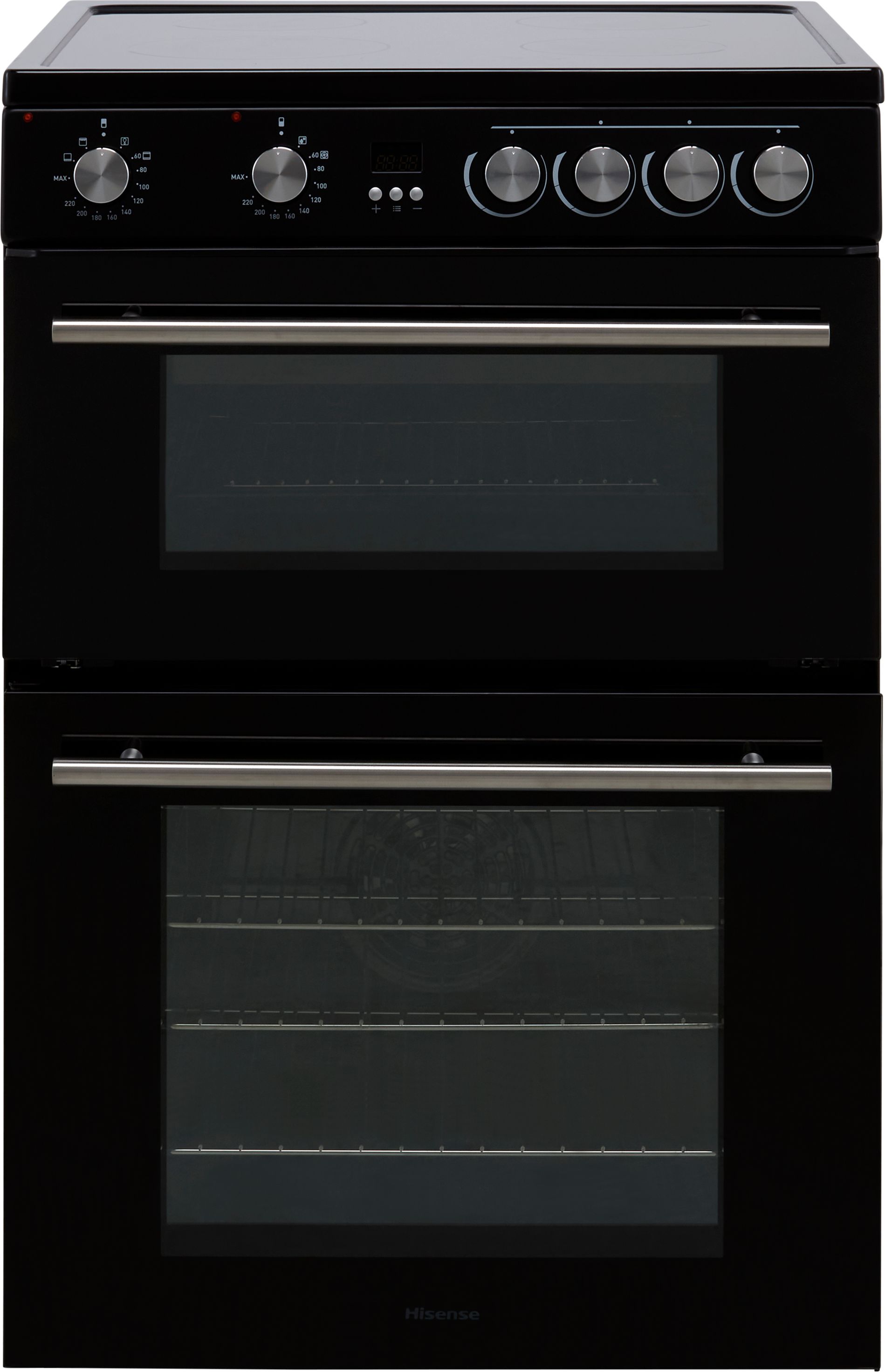 Image of Hisense HDE3211BBUK Double Oven Electric Cooker with Ceramic Hob - Black - A+/A Rated, Black