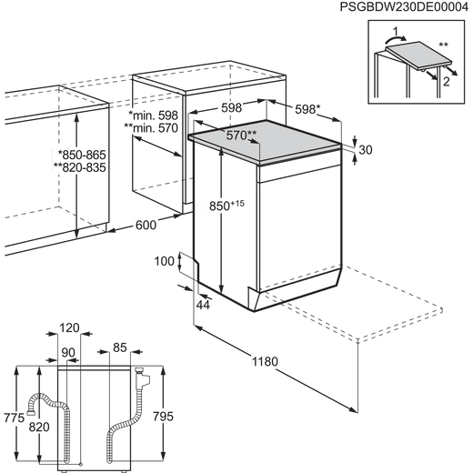 AEG Standard Dishwasher - White - Dimensions