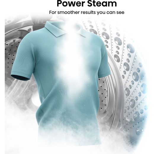 Hisense 7S Series DH7S107BB Wifi Connected 10Kg Heat Pump Tumble Dryer - Black - Annotation - Power steam shot