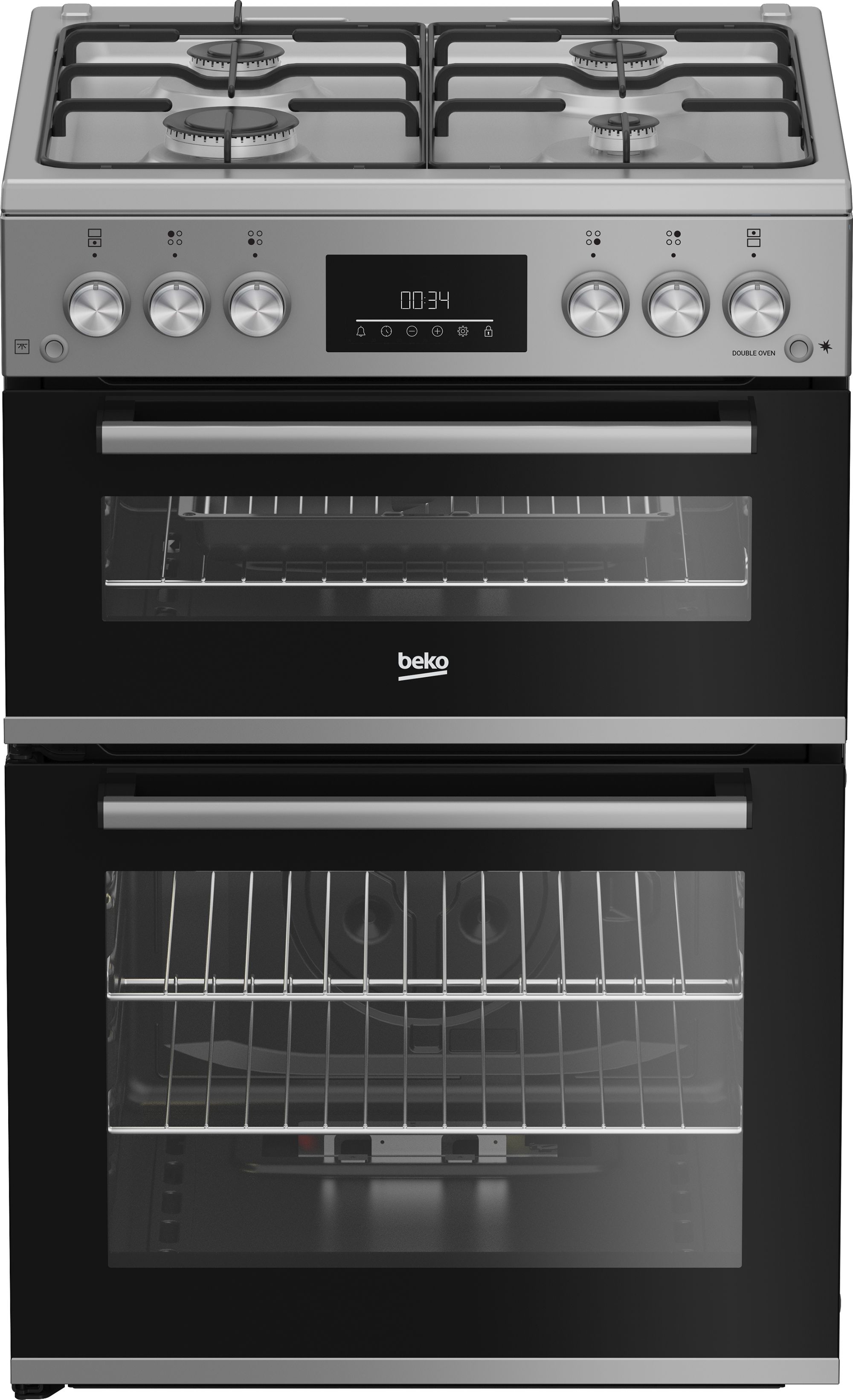 Image of Beko FDG6231CS 60cm wide Double Oven Gas Cooker - Silver - A Rated, Silver