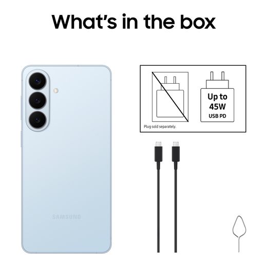 Samsung Galaxy S26+ 512GB Smartphone in Sky Blue - Annotation - Whats in the box shot