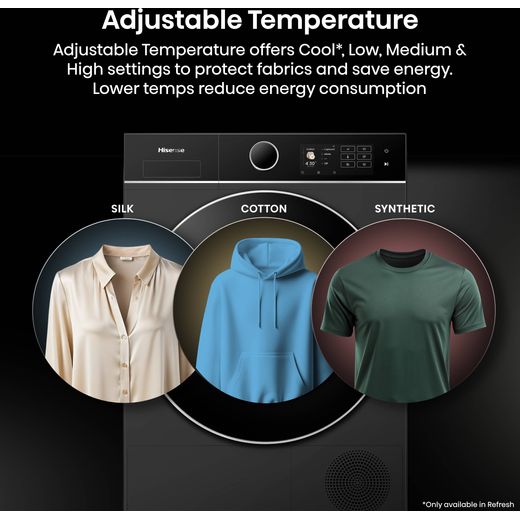 Hisense DH5I104BBAB Wifi Connected Heat Pump Tumble Dryer - Black - Annotation - Adjustable Temperature