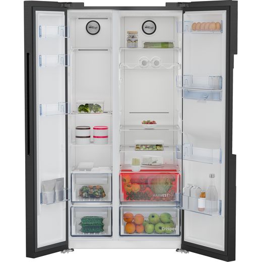 Beko HarvestFresh™ American Fridge Freezer - Black Steel - Doors open