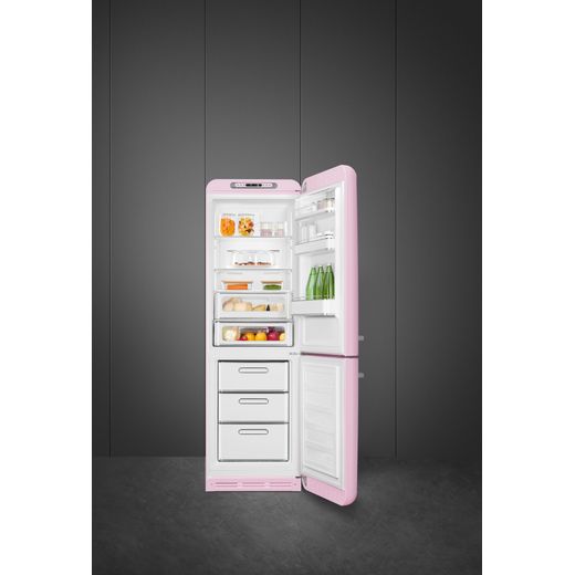 Smeg 50's Style FAB32RPK6UK 197cm Frost Free Fridge Freezer - Pink - Front with door open shot 