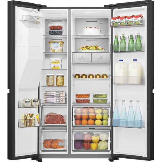 Hisense American Fridge Freezer - Black / Stainless Steel - Front shot doors open