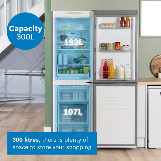 Bosch Series 2 50/50 Total No Frost Fridge Freezer - Stainless Steel Effect - Annotation - Capacity shot