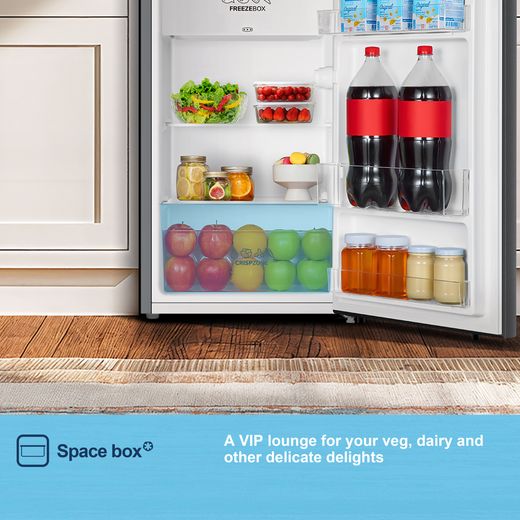 Fridgemaster MUR4894ES Compact 84cm Fridge with Ice Box - Stainless Steel - Annotation - Space box shot