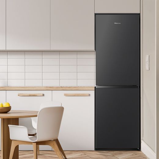 Hisense RB327N4ABD 182cm High No Frost Fridge Freezer - Black / Stainless Steel - Fridge freezer in kitchen shot