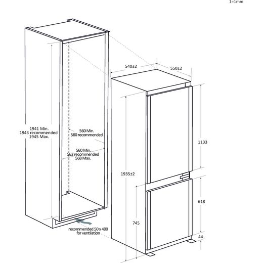 Haier Series 6 Integrated 70/30 Total No Frost Fridge Freezer with Sliding Door Fixing Kit - White - Annotation - Dimension shot 