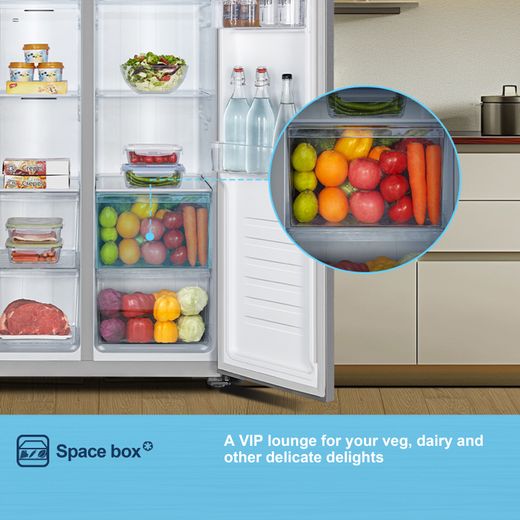 Fridgemaster American Fridge Freezer - Silver - Annotation - Space box