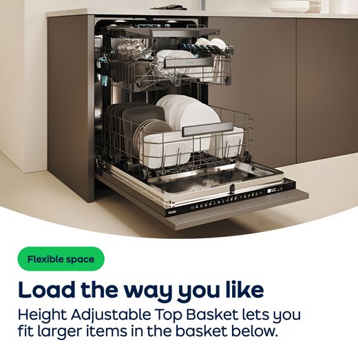Haier I-Pro Shine Series 4 Integrated Slimline Dishwasher - Black - AO Annotation - AdjustableBasket