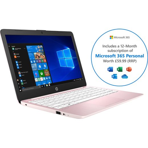 HP Stream 11-ak0019na 11.6" Includes Microsoft 365 Personal 12-month subscription with 1TB Cloud Storage Laptop - Pink