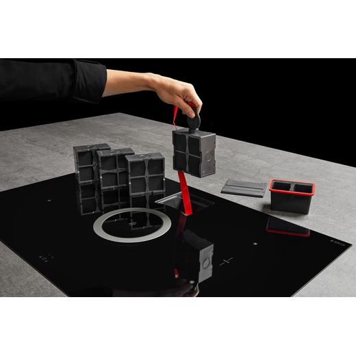 Elica NT-SWITCH BG RC 83cm Venting Induction Hob - Black - For Recirculating Ventilation - Charcoal filters being changed in hob vent system