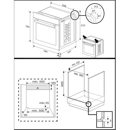 Beko Built In Electric Single Oven - Black - Annotation - Dimension shot