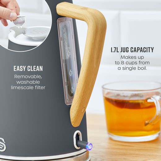 Swan Nordic SK14610GRYN Kettle - Grey - Annotation - Easy to clean and capacity shot