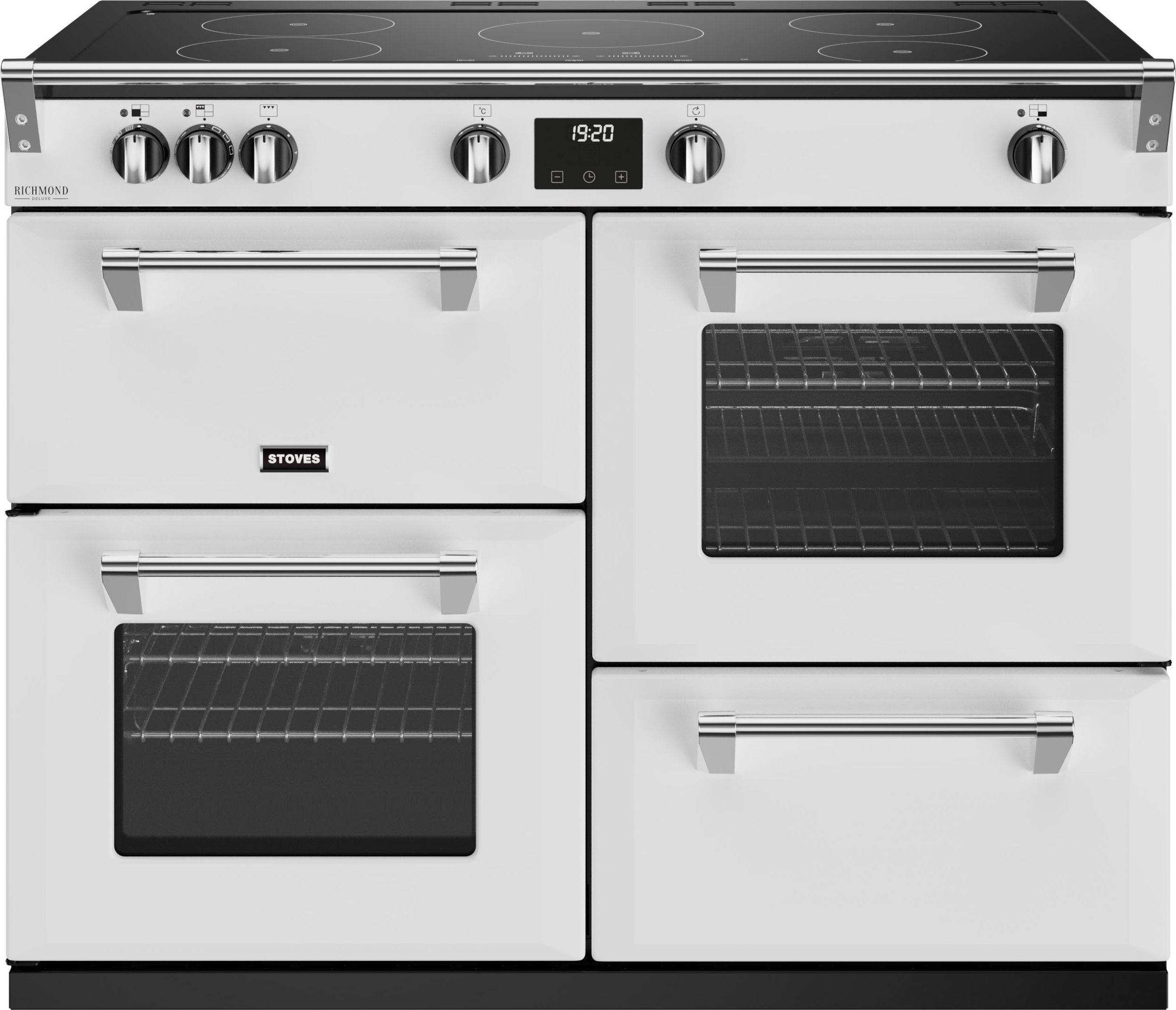 Stoves Richmond Deluxe ST DX RICH D1100Ei TCH IWH 110cm Electric Range Cooker with Induction Hob - Icy White - A Rated, White