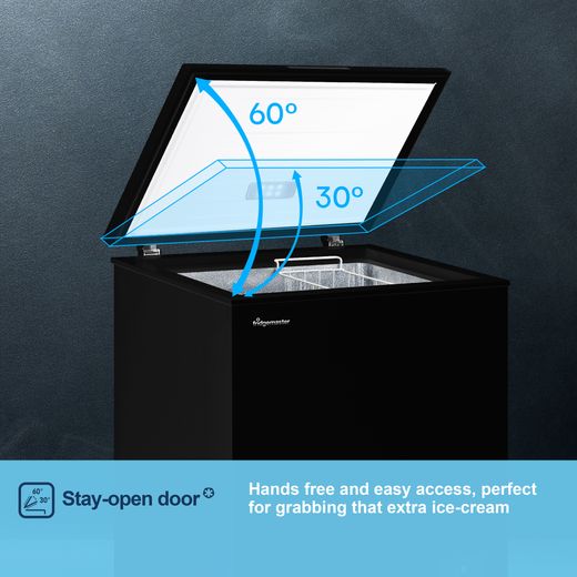 Fridgemaster Chest Freezer - Black - Annotation - Easy stay open shot