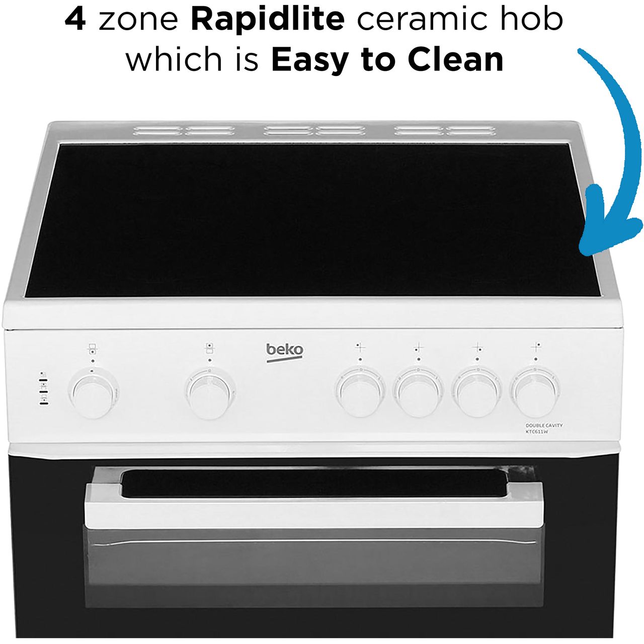 Beko KTC611W Free Standing A Electric Cooker with Ceramic Hob 60cm