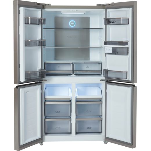 Tesla American Fridge Freezer - Stainless Steel - Doors open