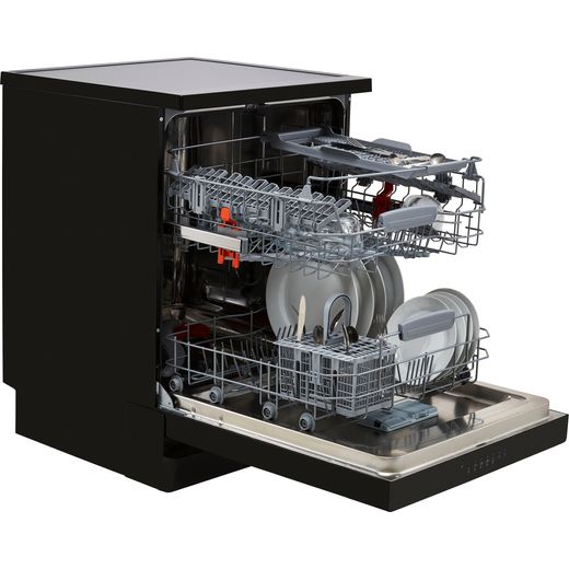 Hotpoint Standard Dishwasher - Black - Door open and all racks out