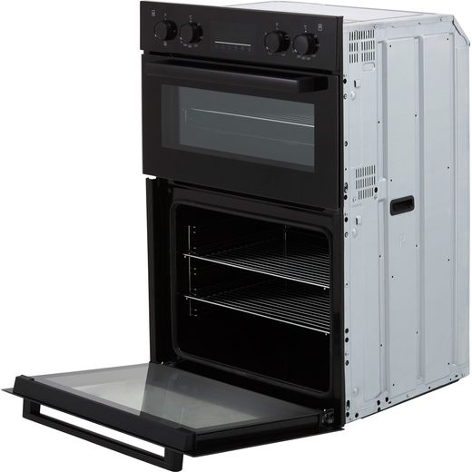 Beko Built In Electric Double Oven - Black - Left perspective open bottom door