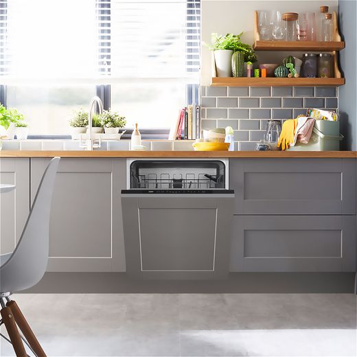 Beko Fully Integrated Standard Dishwasher - Black with Fixed Door Fixing Kit - Dishwasher in kitchen shot