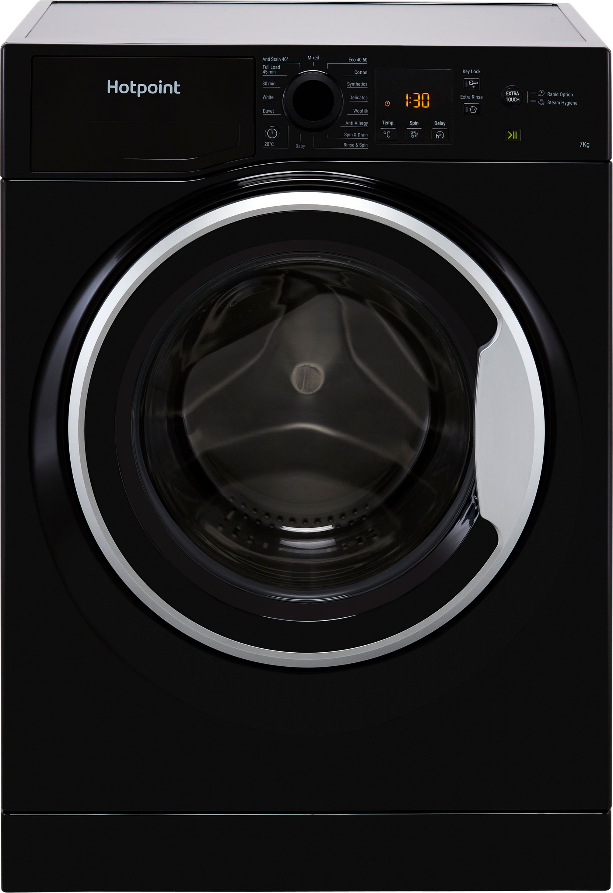 Hotpoint NSWM743UBSUKN 7kg Washing Machine with 1400 rpm - Black - D Rated, Black