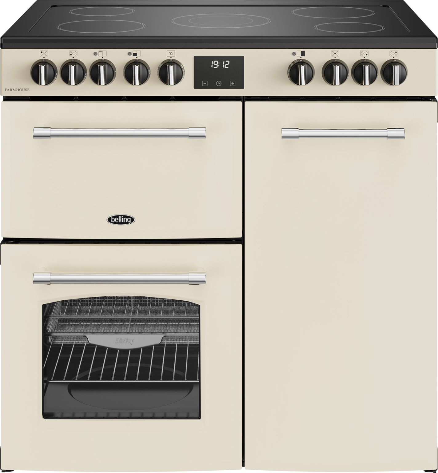 Image of Belling Farmhouse 90E 90cm wide Electric Range Cooker with Ceramic Hob - Cream - A/A Rated, Cream