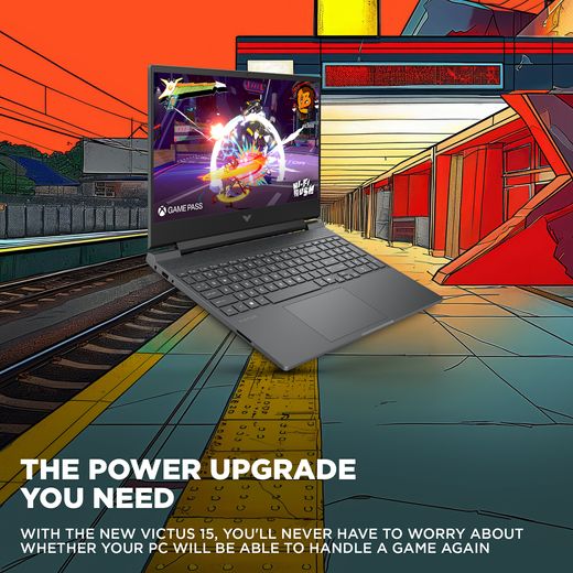 HP Victus 15-fa2300na 15.6" Laptop - NVIDIA® GeForce® RTX™ 4050, Intel® Core™ i5, 512GB SSD, 16 GB RAM - Black - Annotation - Power upgrade shot