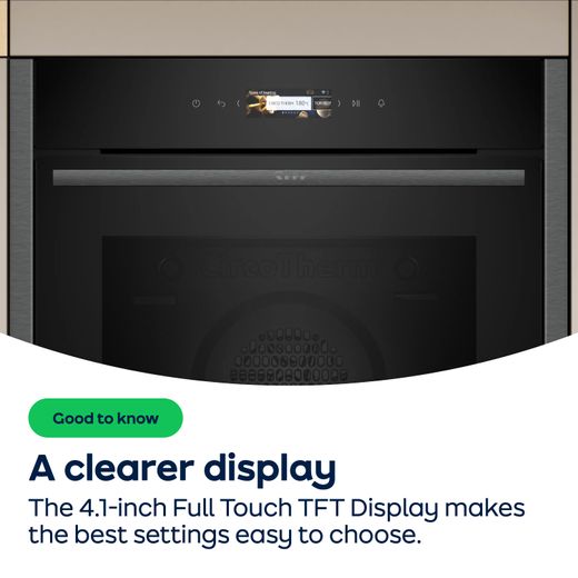 NEFF N90 Compact Built In Electric Single Oven with Microwave Function - Graphite - AO Annotation - 4.1 Inch TFT display