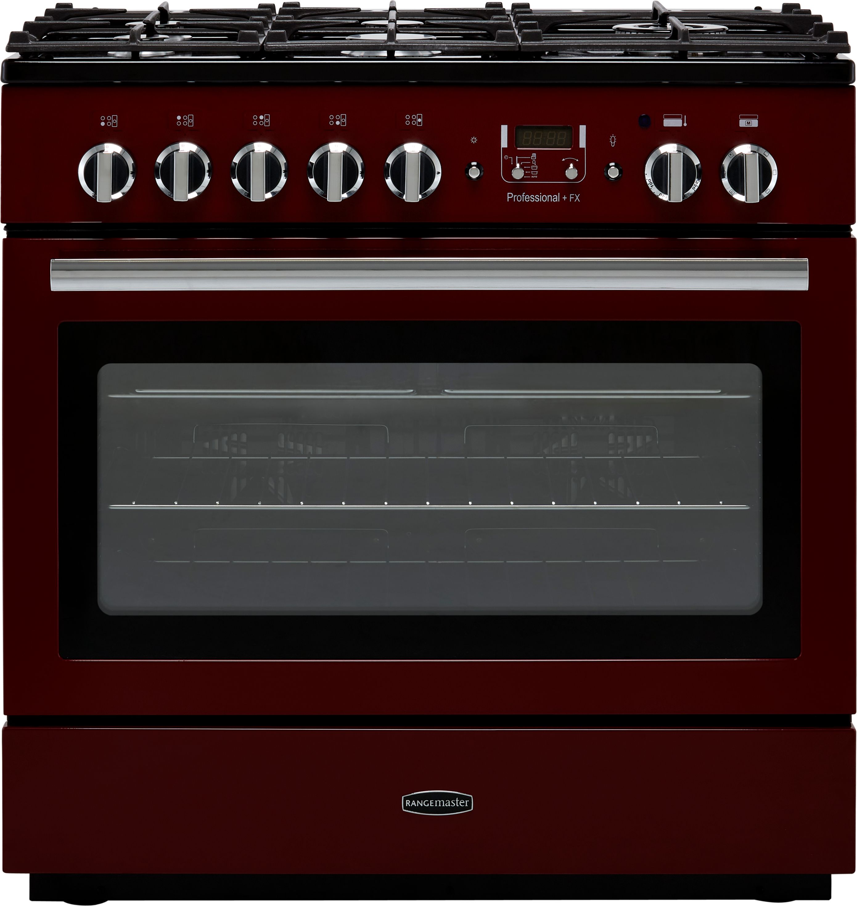 Rangemaster Professional Plus FX PROP90FXDFFCY/C 90cm Dual Fuel Range Cooker - Cranberry / Chrome - A Rated, Red