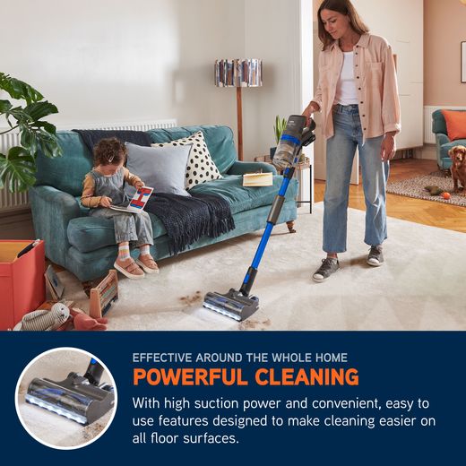 Vax HomePro Pet Cordless Vacuum Cleaner with up to 45 Minutes Run Time - Graphite / Blue - Annotation - powerful cleaning shot