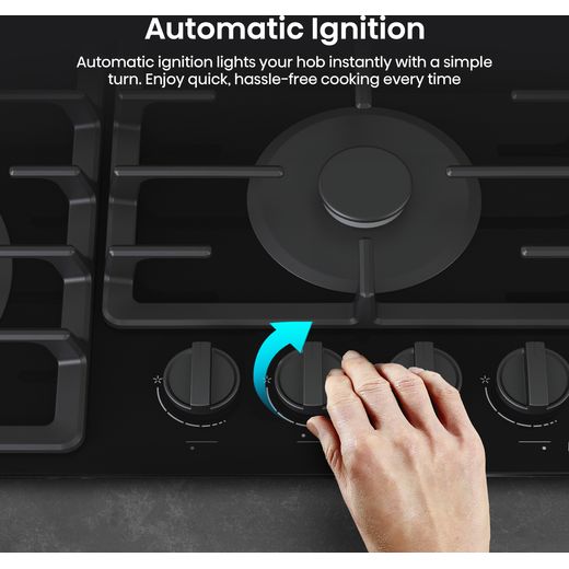 Hisense GG663BHF 60cm Gas Hob - Black - Annotation - Auto ignite shot