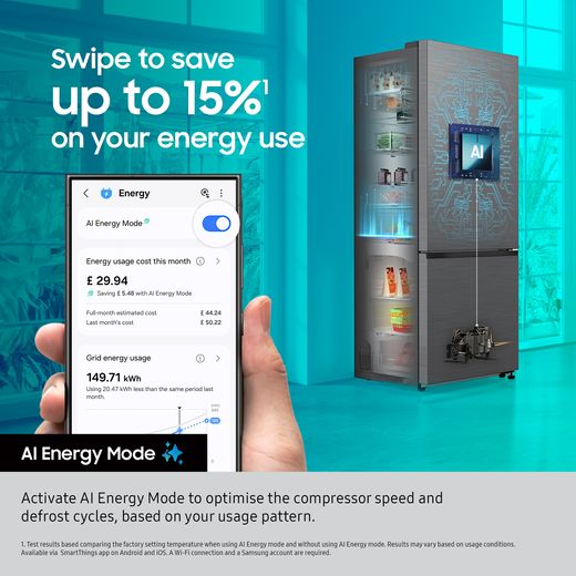 Samsung RB50DG632ES9EU American Fridge Freezer Silver - Annotation - AI Energy mode shot 