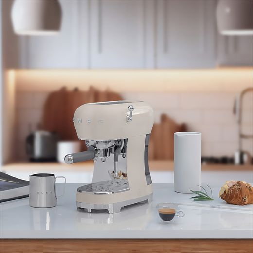 Smeg 50's Retro Espresso Coffee Machine - Cream - Coffee machine in kitchen shot