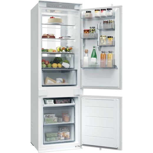 Hoover H-FRIDGE 600 Integrated 70/30 Total No Frost Fridge Freezer with Sliding Door Fixing Kit - White - Right perspective with door open shot