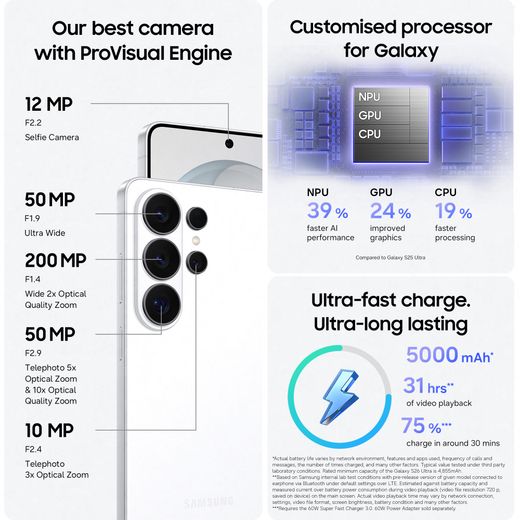 Samsung Galaxy S26 Ultra 256GB Smartphone in White - Annotation - features