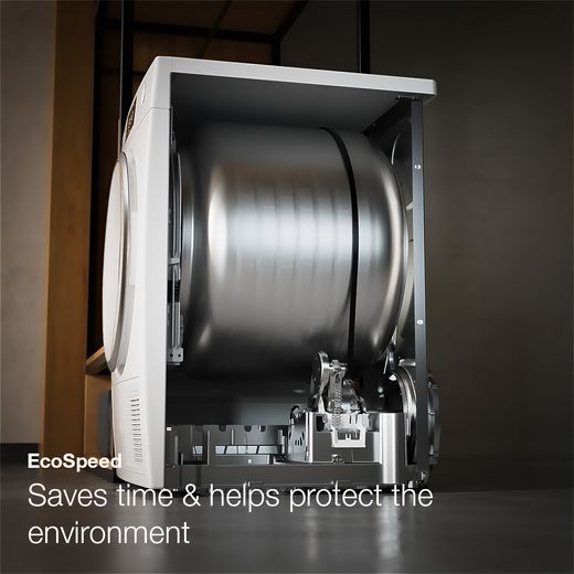 Miele TSH783WP Wifi Connected 9Kg Heat Pump Tumble Dryer - White - Annotation - Eco speed shot
