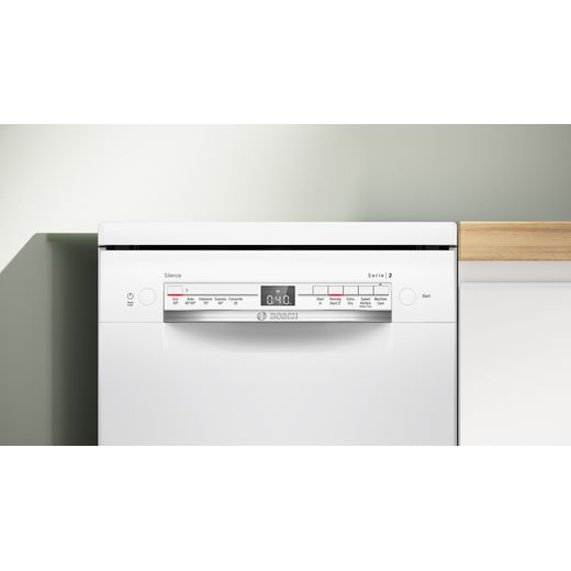 Siemens Slimline Dishwasher - White - Close up of control panel in kitchen shot