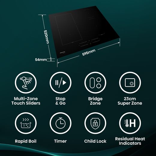 Hisense Hi4 HIC6422BSC 60cm Induction Hob - Black - annotation - feature shot