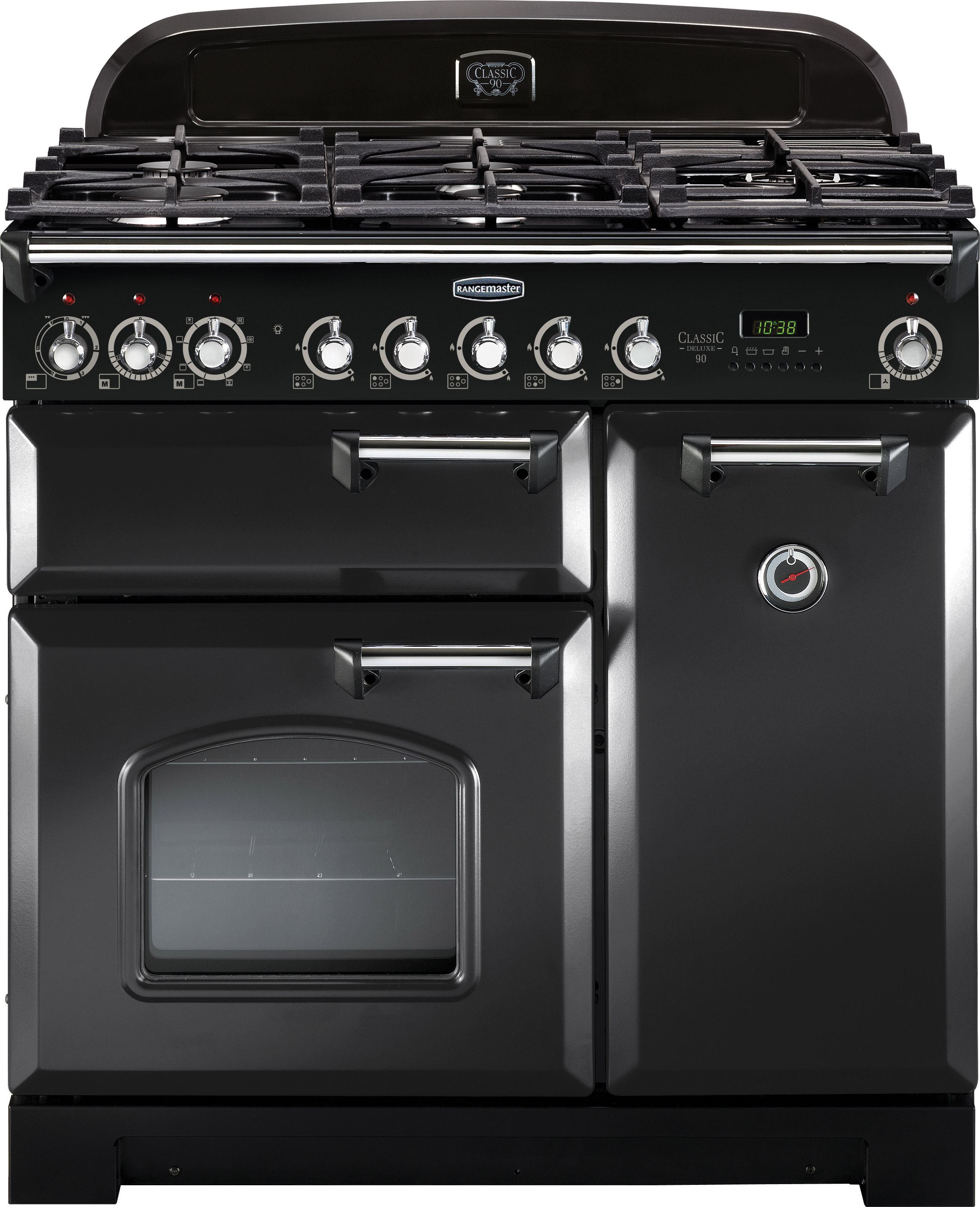 Rangemaster Classic Deluxe CDL90DFFCB/C 90cm Dual Fuel Range Cooker - Charcoal Black / Chrome - A/A Rated, Black