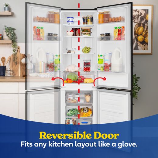 Russell Hobbs RH181TNF552E1B 181cm 60/40 Frost Free Fridge Freezer - Black - annotation - reversible door shot