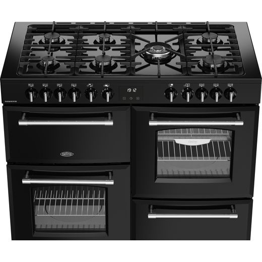 Belling FARMHOUSE 110DF Dual Fuel Range Cooker - Black / Antique Brass - Hob perspective shot