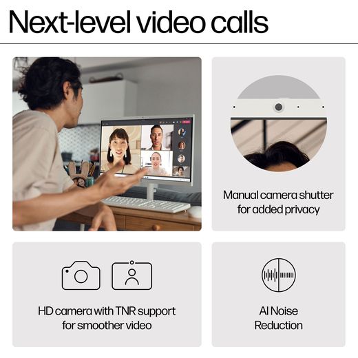 HP 22 -dg0007na 21.45" All in One - Intel Celeron, 128GB UFS - White - Annotation - Next level video calls shot
