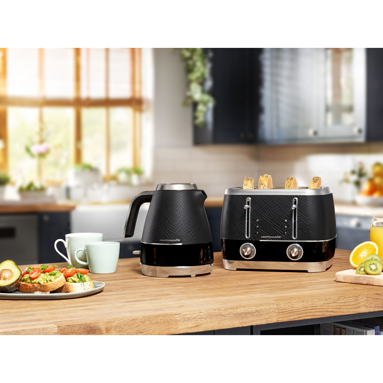 black and rose gold kettle and toaster set