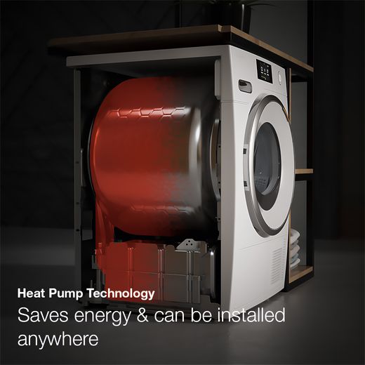 Miele TSL783WP Wifi Connected 9Kg Heat Pump Tumble Dryer - White - Annotation - Heat pump technology shot